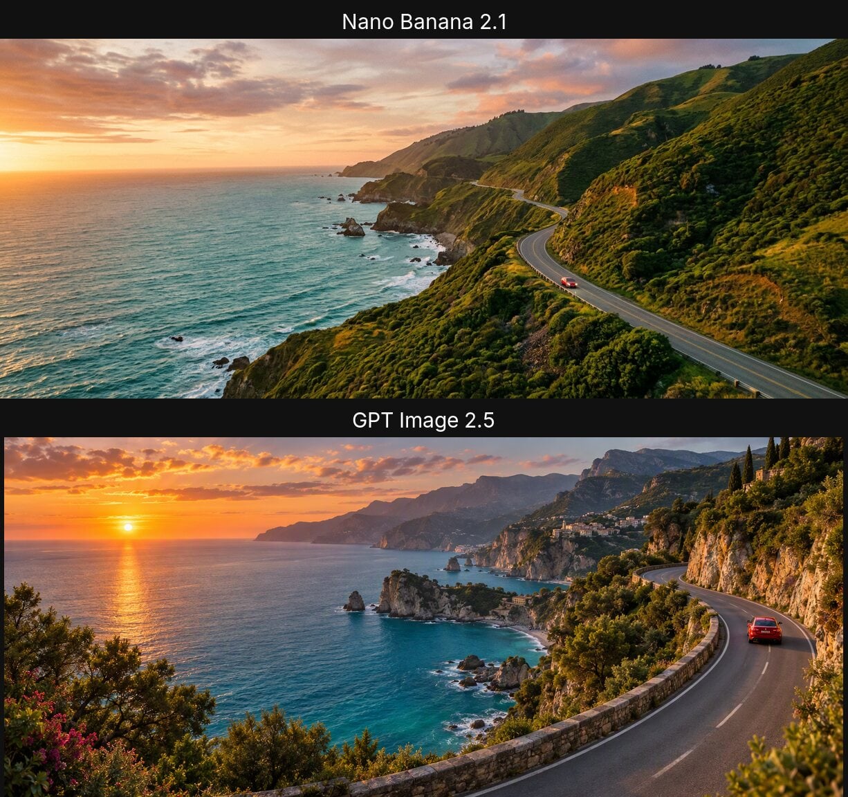 21:9 coastal road: Nano Banana 2.1 vs GPT Image 2.5