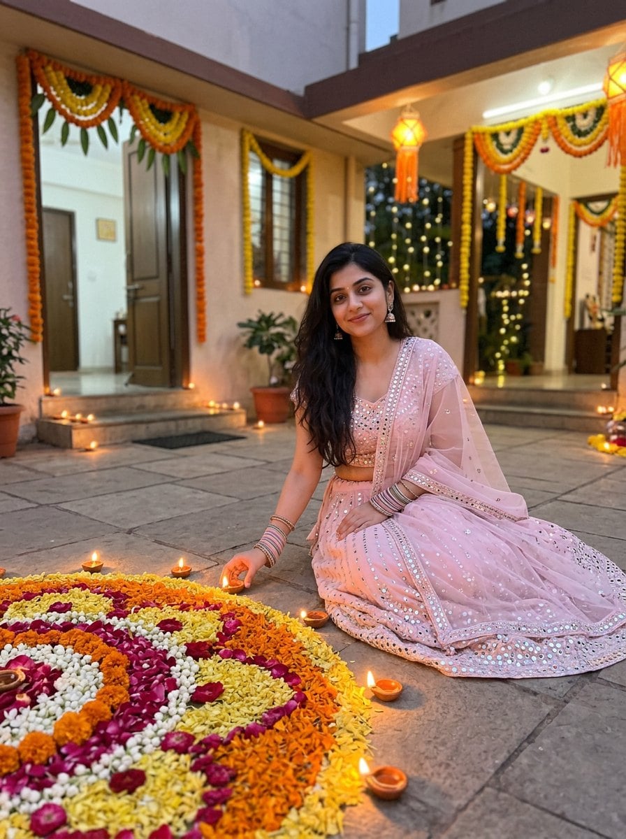 Ragazze: lehenga e rangoli