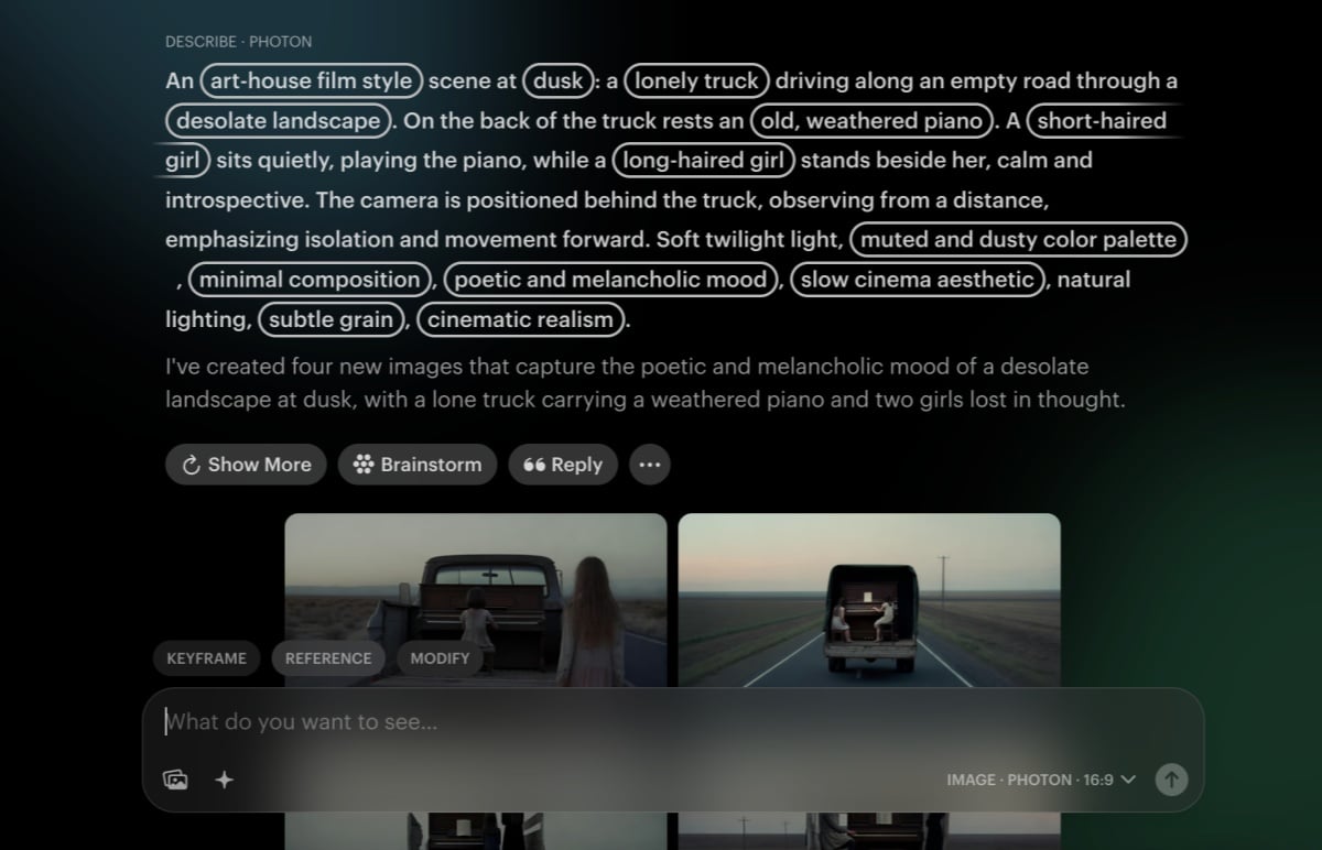 Interface da Dream Machine da Luma AI mostrando o fluxo de trabalho de geração de vídeo a partir de texto e imagem