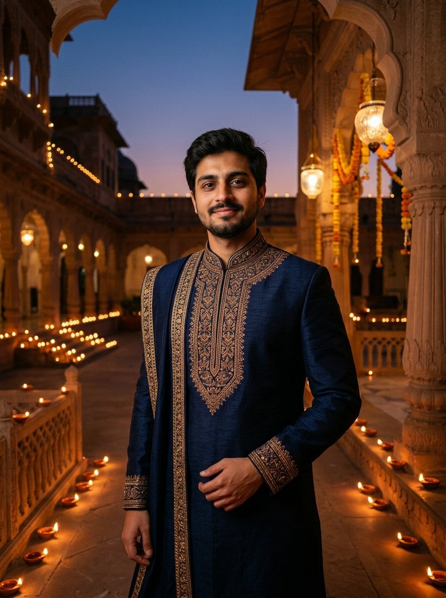 Uomini: sherwani regale nel cortile