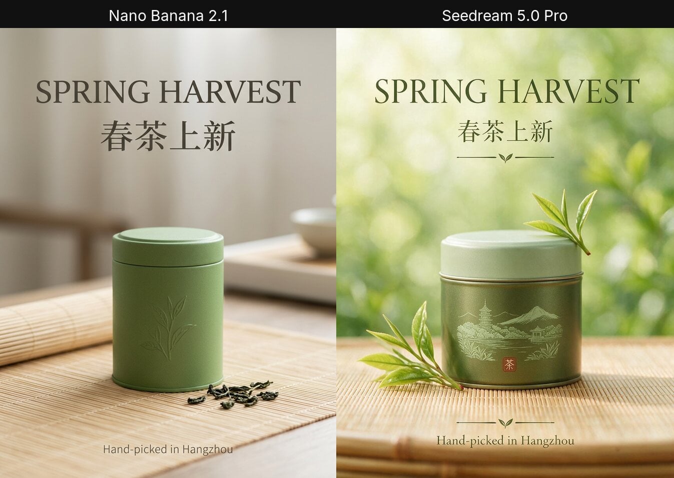 Bilingual tea poster: Nano Banana 2.1 vs Seedream 5.0 Pro