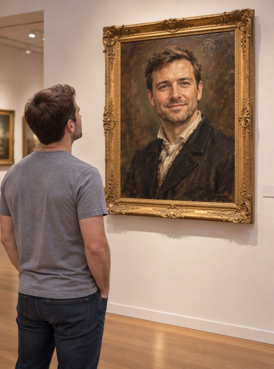 Klassischer Gentleman - KI-Selbstporträt im Museum