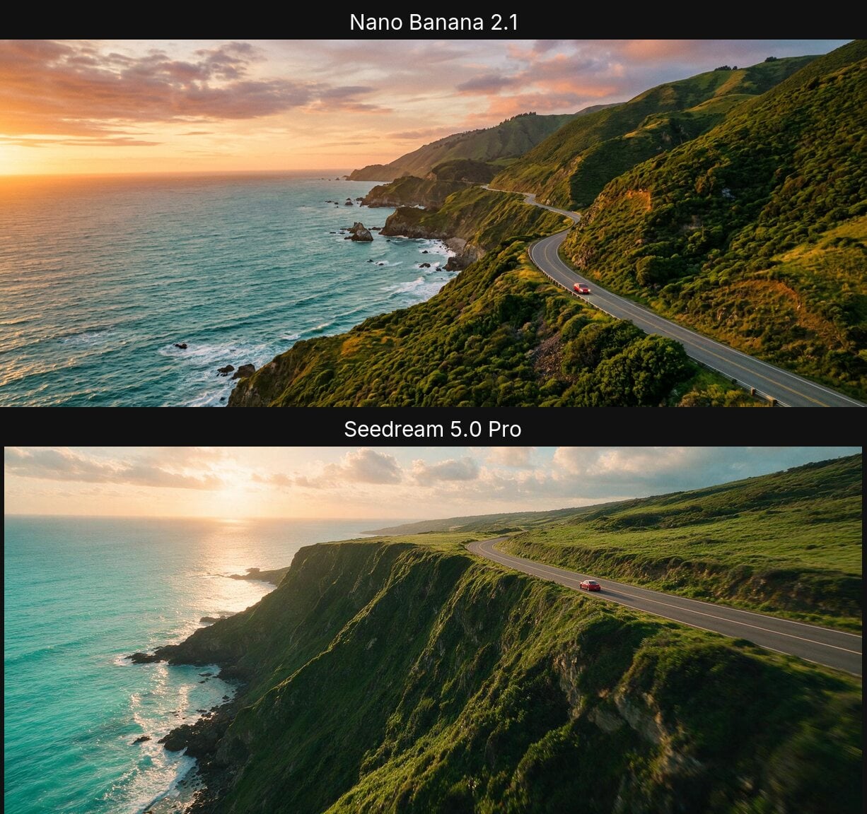 21:9 coastal road: Nano Banana 2.1 vs Seedream 5.0 Pro