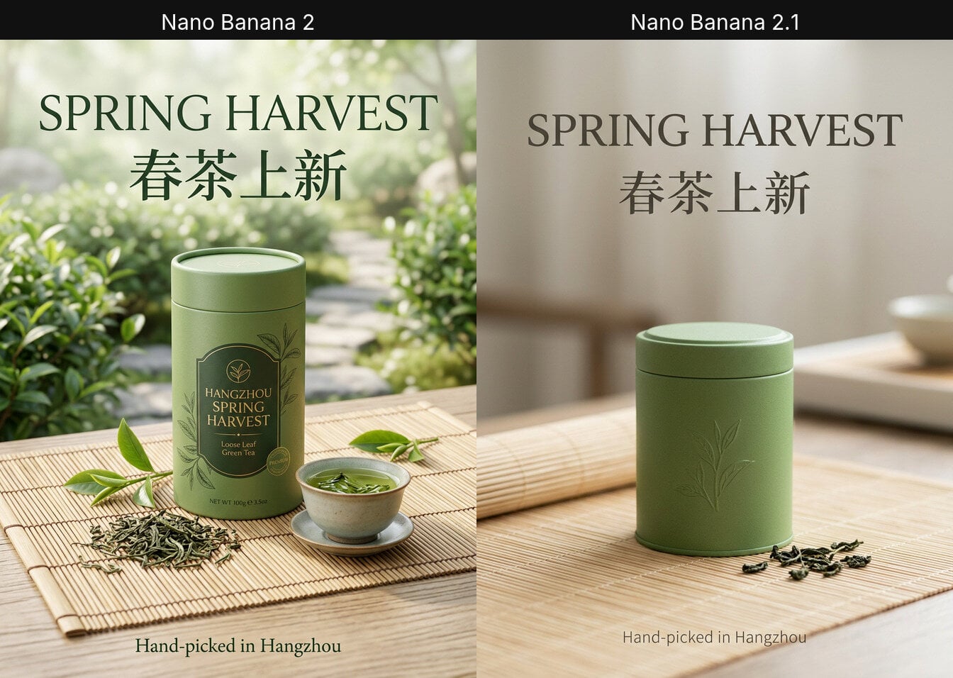 Bilingual tea poster: Nano Banana 2 vs Nano Banana 2.1