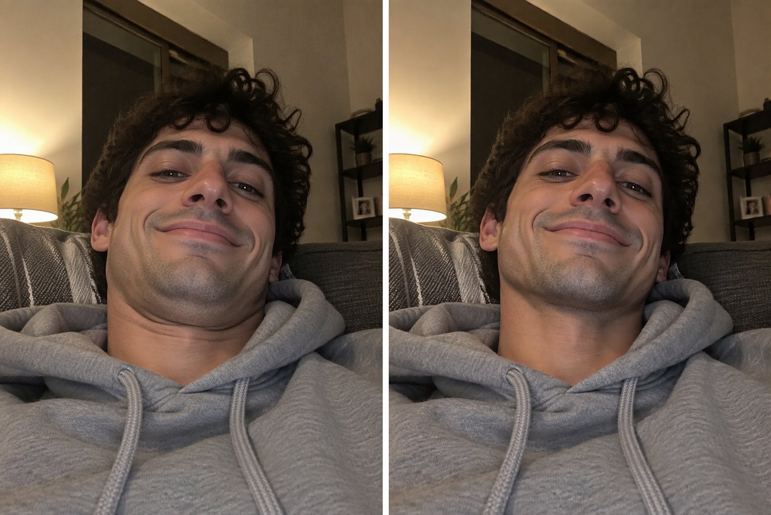 Selfie auf dem Sofa - Doppelkinn entfernen