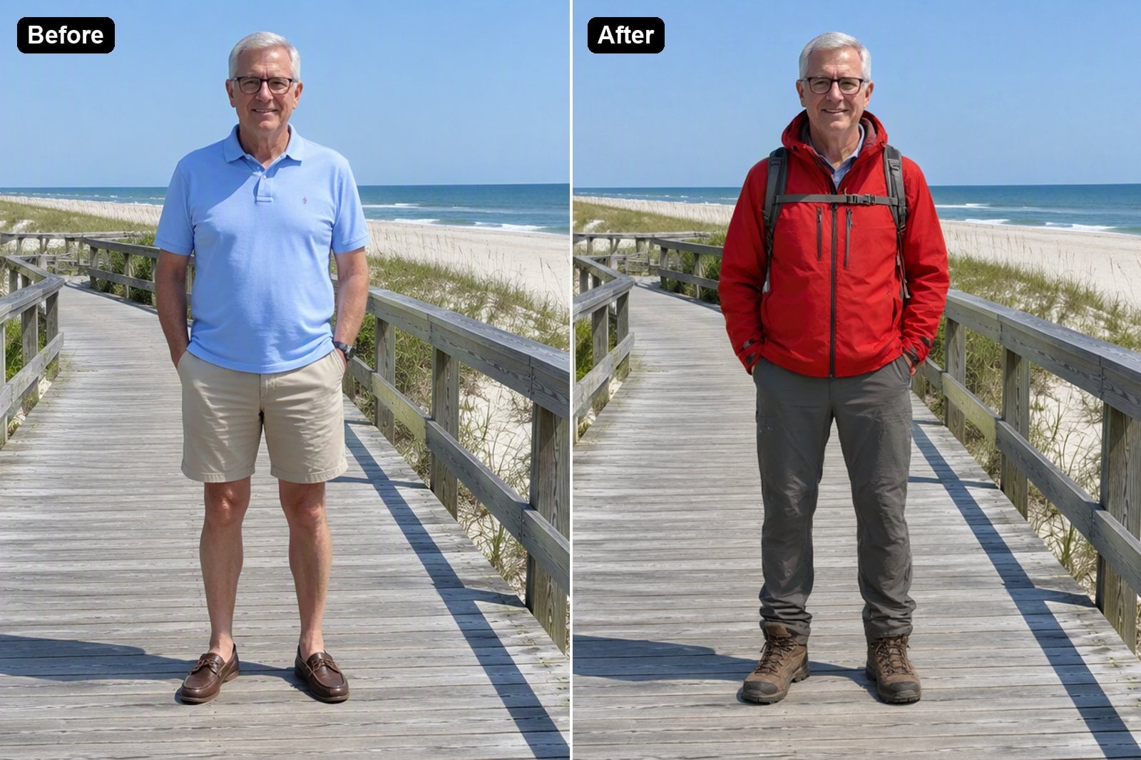 Hiking Outfit - AI clothes changer before and after