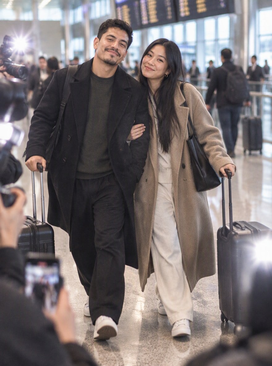 Casal flagrado - Foto de paparazzi no aeroporto IA