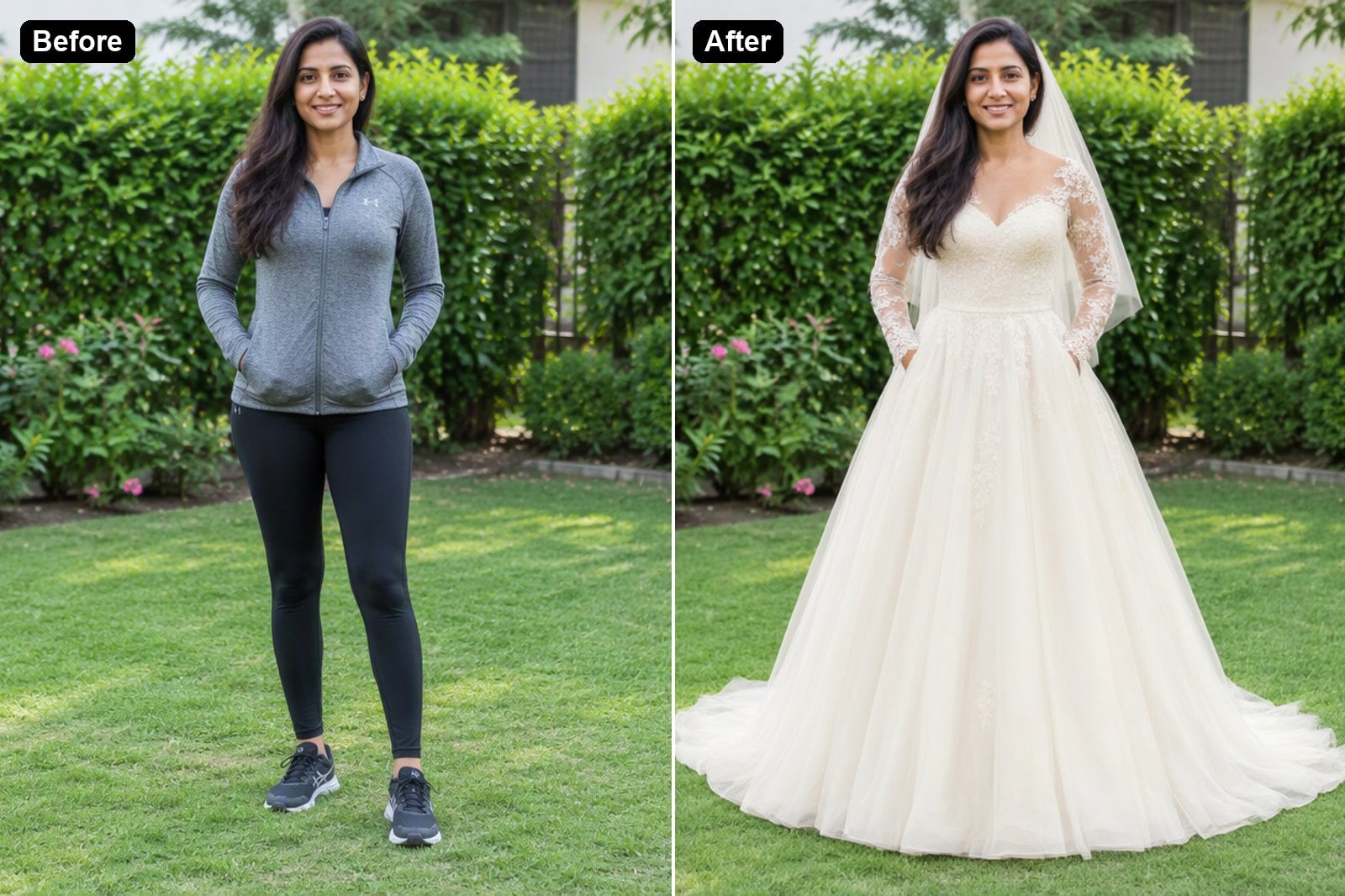 Wedding Dress - AI clothes changer before and after