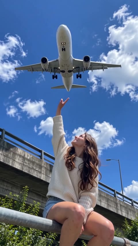 vídeo de avião sobre a cabeça com ia