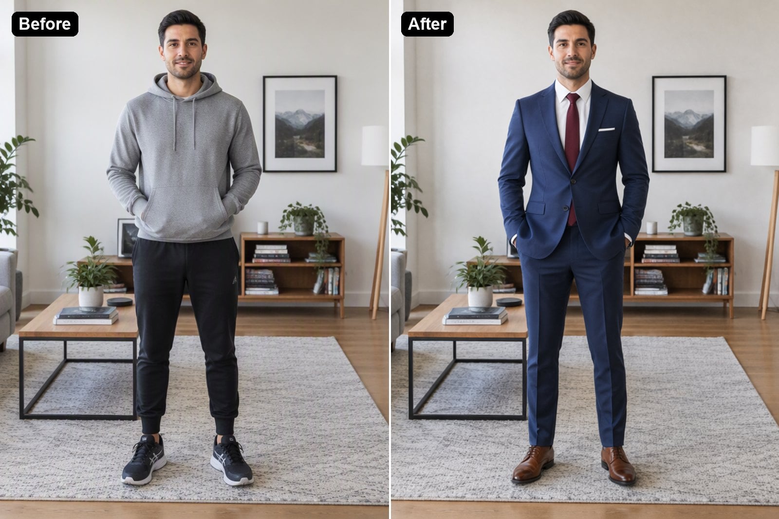 Business Suit - AI clothes changer before and after