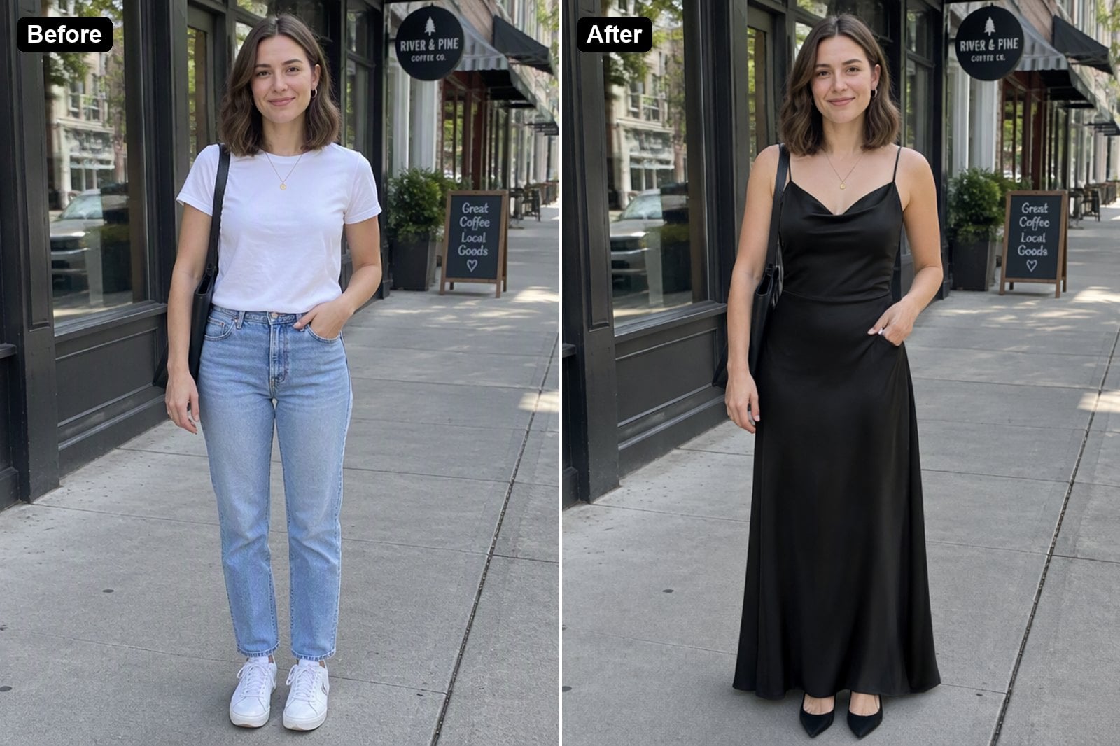 Evening Gown - AI clothes changer before and after